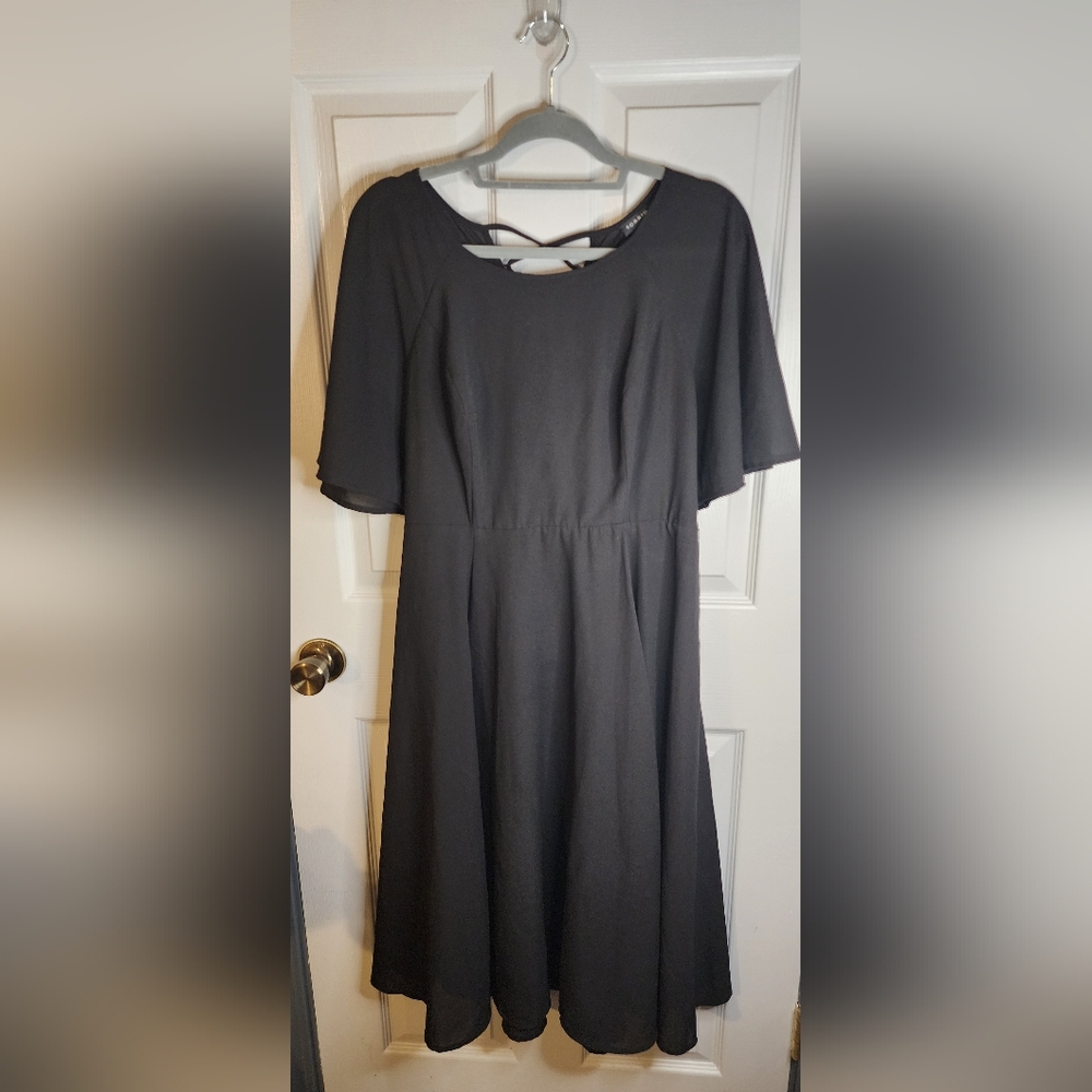 Torrid Black A-Line Midi Dress with Flutter Sleeves